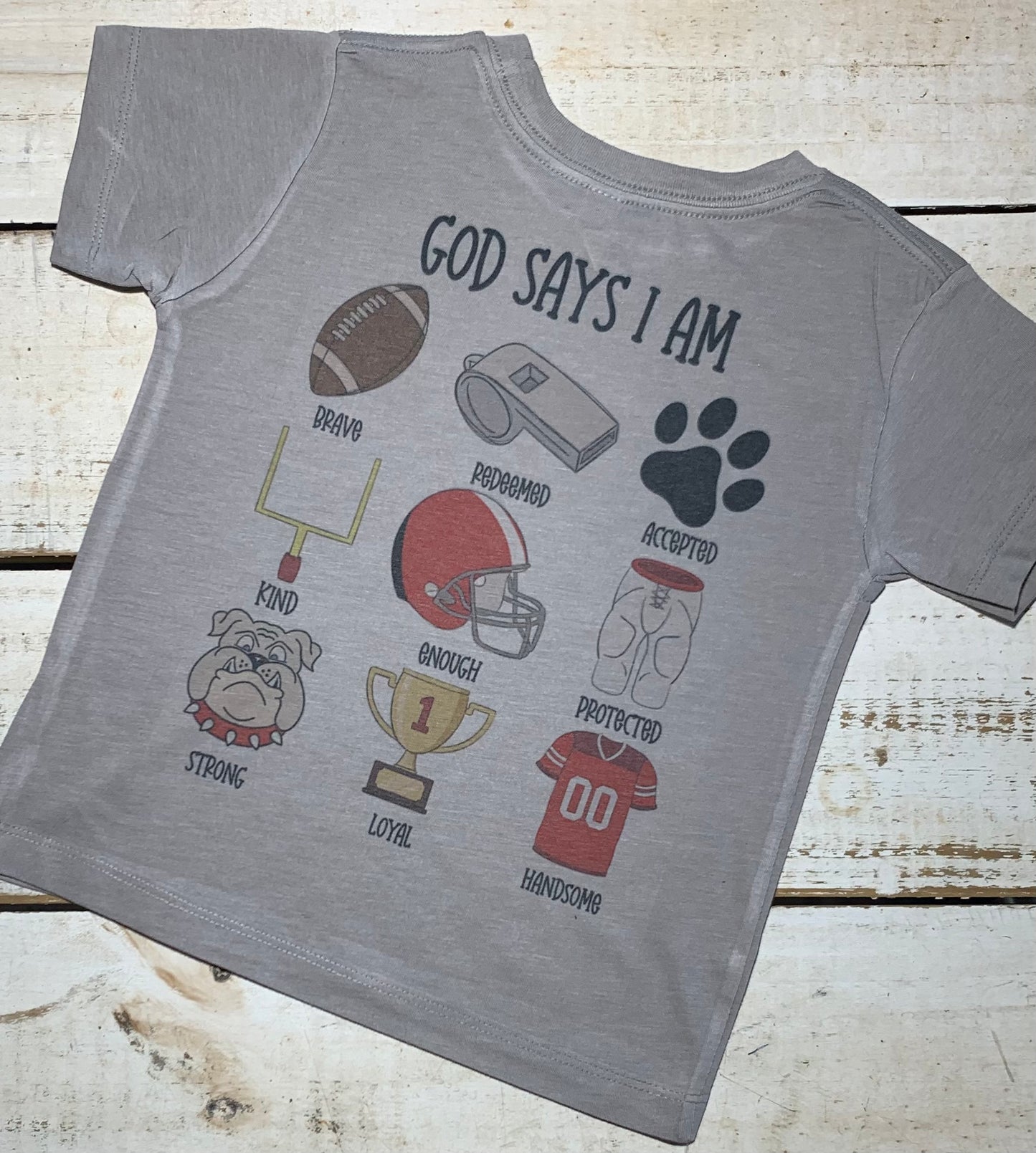 God Says I Am Boys Football Tee