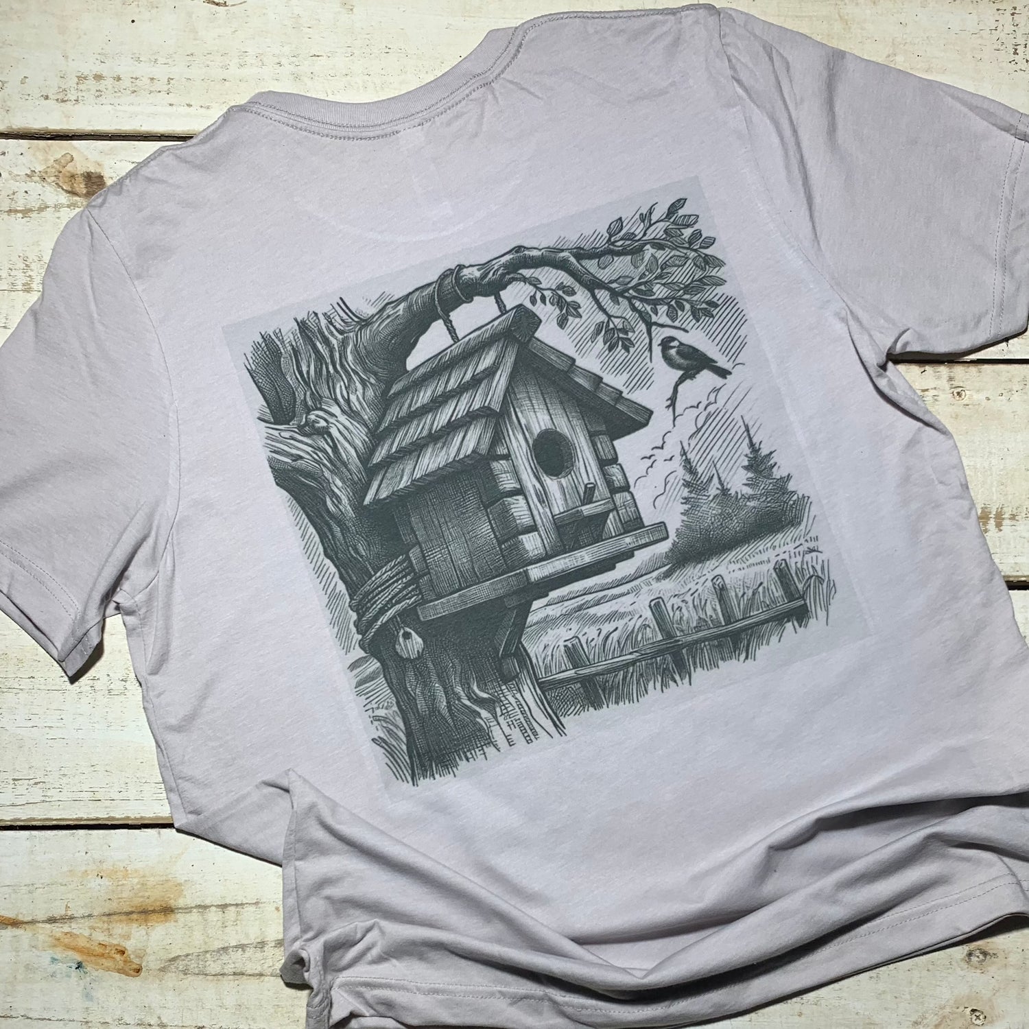 Bluebird House Tee: Embrace backyard serenity and backwoods adventure with this nature-inspired T-shirt from the Red Oak Collection.  Back Backyard to Backwoods Apparel